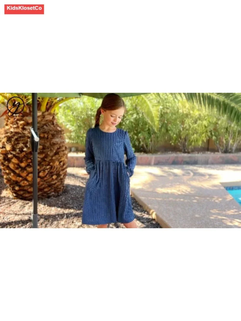 Girls Knit Sweater Dress Long Sleeve A-Line Pockets